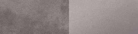 Close-up view of two fabric swatches side by side, one in dark brown and the other in light gray with different textures
